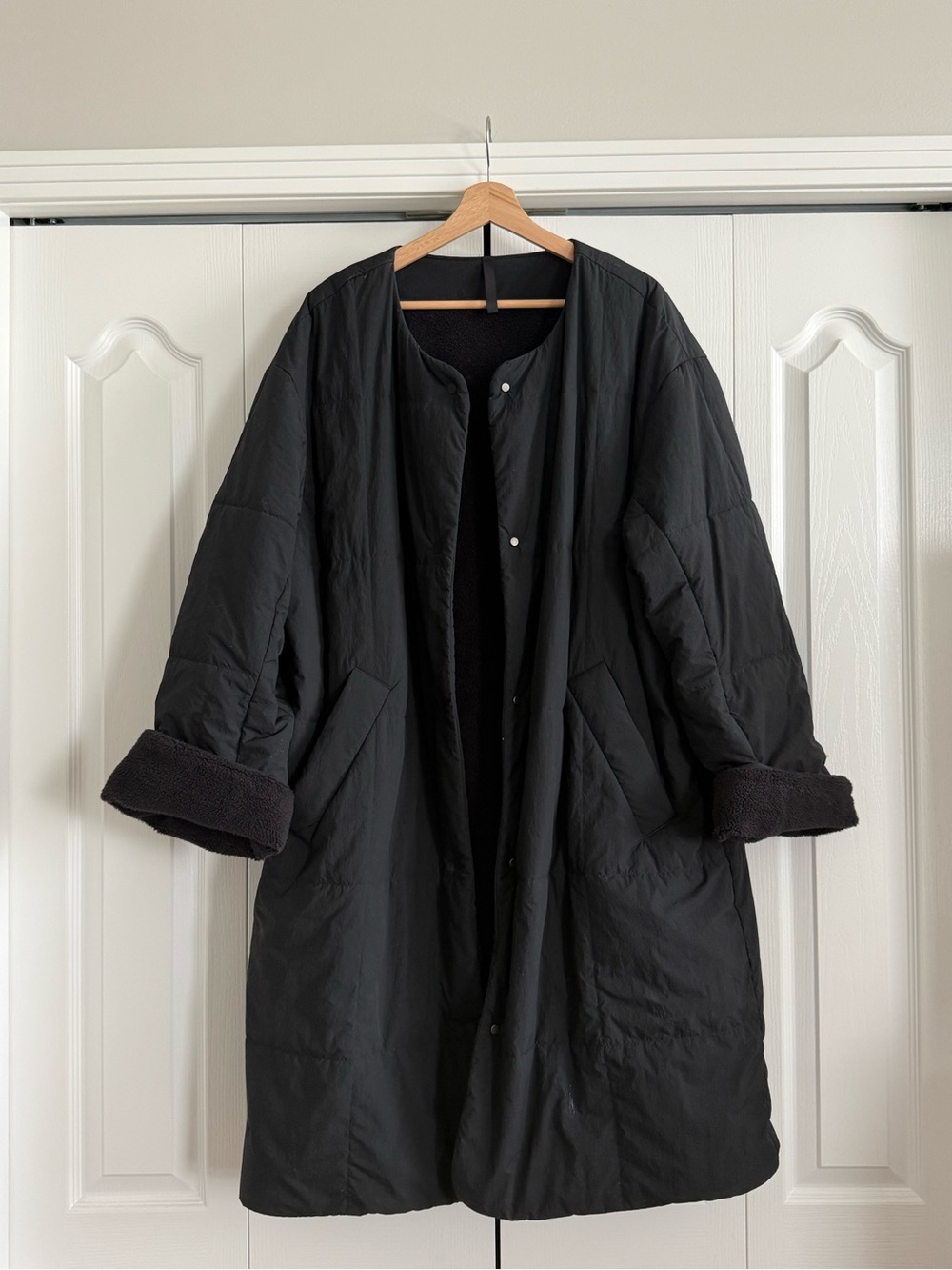 lululemon athletica Black Long Puffer Coat with Faux-Fur Cuffs